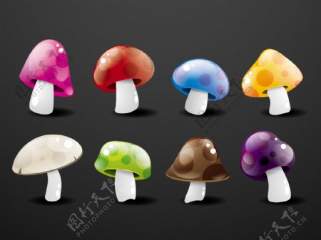 彩色水晶蘑菇矢量素材