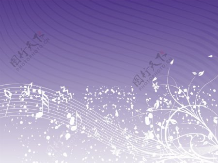 音乐背景不同的笔记上的紫色的花