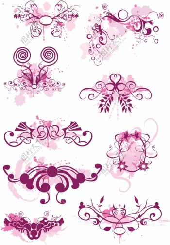 紫色浪漫彩绘花纹矢量图AI