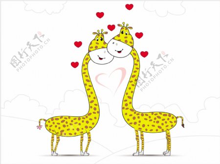 无缝自然背景在爱长颈鹿夫妇矢量插画