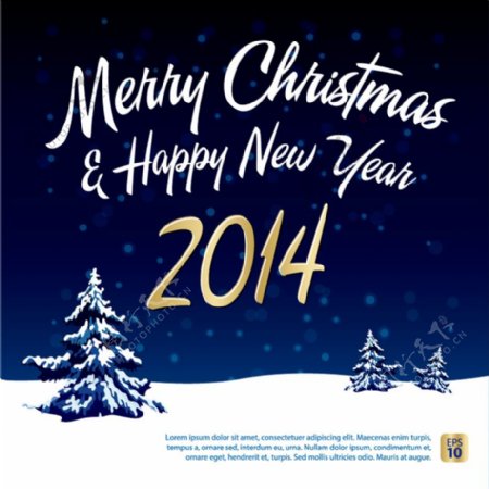 2014蓝色圣诞雪夜海报矢量素材
