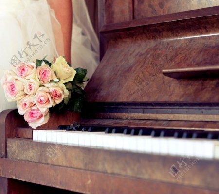 钢琴与花图片