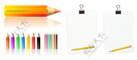 彩色铅笔盒空白纸张矢量素材