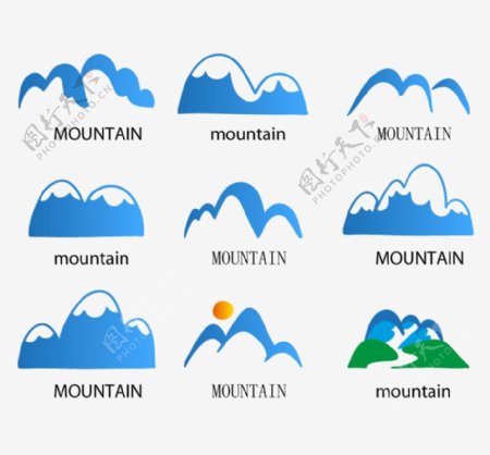 蓝色山峰标志设计矢量素材