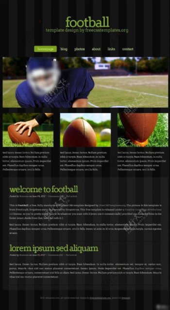 黑色橄榄球运动信息网页模板