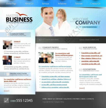 蓝色企业生意网站psd模板