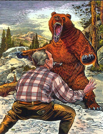 与棕熊搏斗的猎人图片