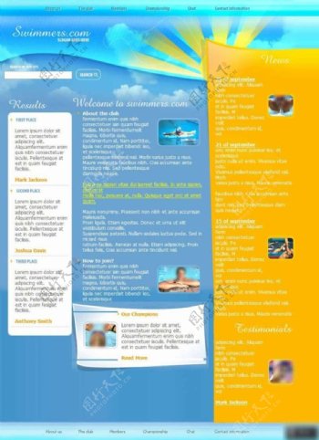飞溅激水游泳运动网页模板