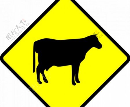 牛道口警示标志矢量图像