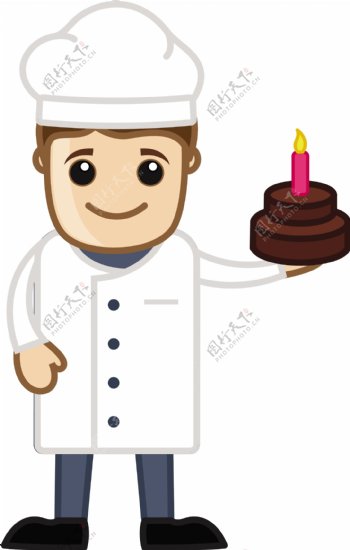厨师把生日蛋糕卡通商业矢量字符