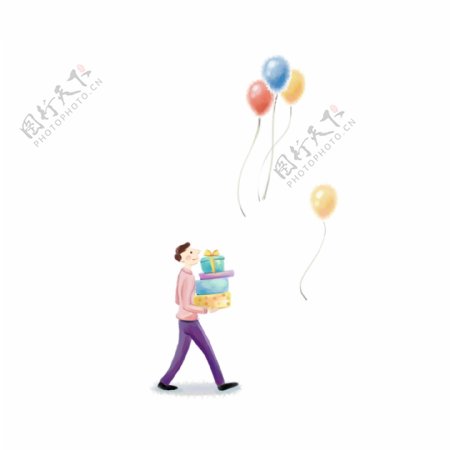 男孩气球插画psd源文件