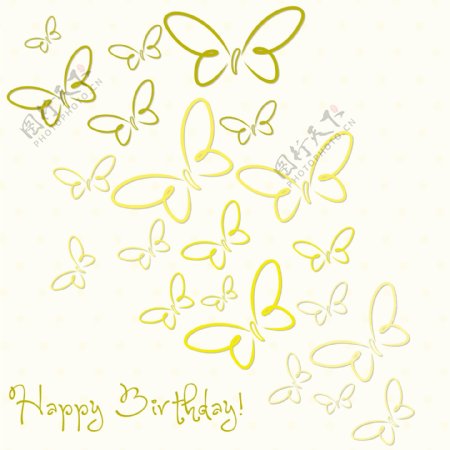 黄色的手绘生日快乐蝴蝶牌矢量格式