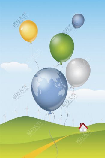 草原热气球背景图片