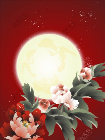 中秋节月亮牡丹花图片