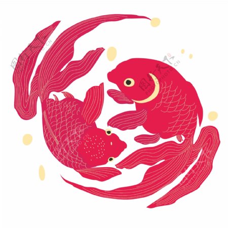 印花矢量图动物鱼海洋生物红金鱼免费素材