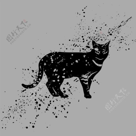 印花矢量图艺术效果喷溅动物猫免费素材