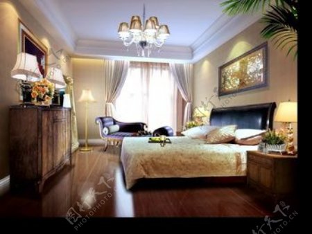 深色实木复古的卧室