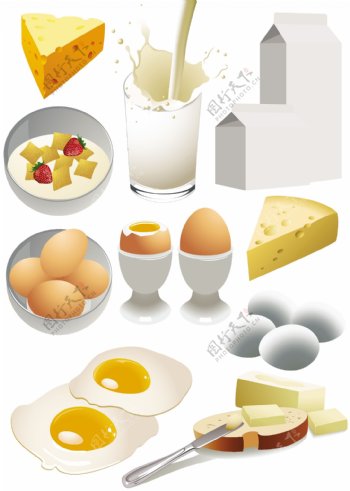 奶酪和奶制品矢量素材01