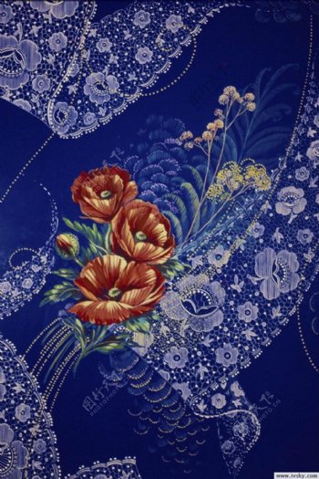 蓝色欧式布纹花朵装饰图案