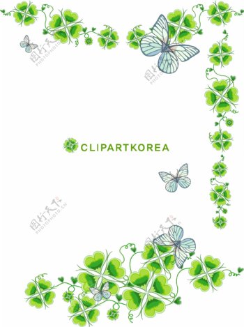 韩式画框绿色四叶草花边设计