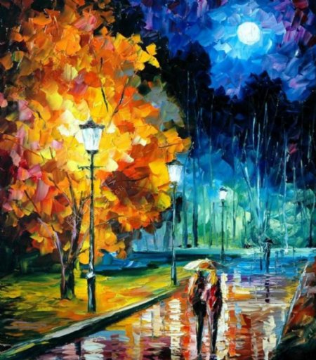 油画浪漫的夜晚图片
