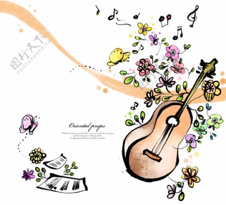 花朵和吉他插画