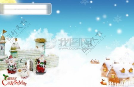 HanMaker韩国设计素材库背景图片卡片礼物祝福圣诞节雪天浪漫圣诞公公城堡