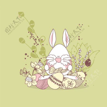 印花矢量图卡通卡通动物兔子植物免费素材