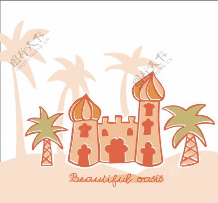 印花矢量图建筑城堡色彩橙色免费素材