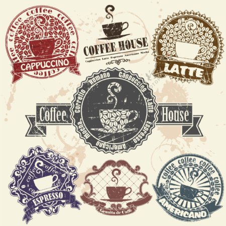 7款复古咖啡标签矢量素材