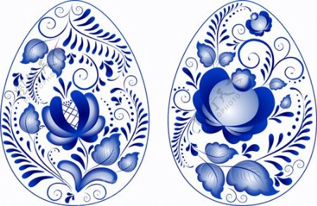 蓝色的花的复活节彩蛋矢量素材