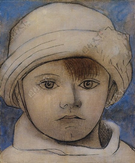 1923PortraitdePauloaubonnetblanc西班牙画家巴勃罗毕加索抽象油画人物人体油画装饰画