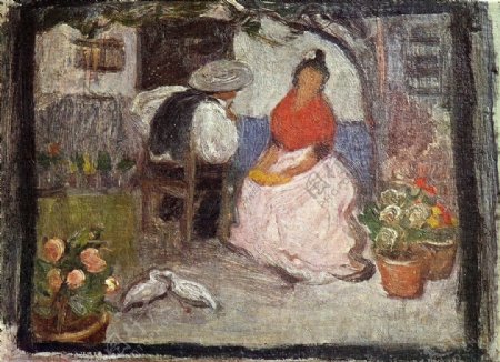 1899Coupledansunpatioandalou西班牙画家巴勃罗毕加索抽象油画人物人体油画装饰画