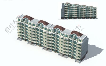现代四单元多层住宅区建筑群