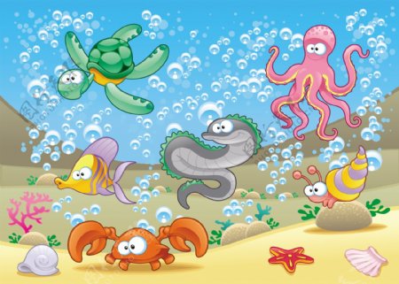 矢量卡通海底生物可爱图片