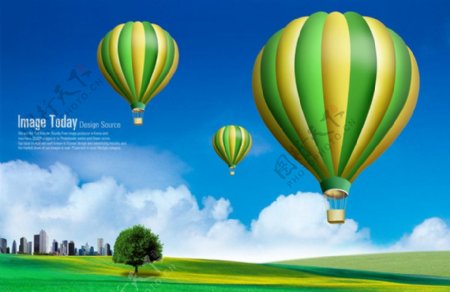 高清气球绿色概念草树素材