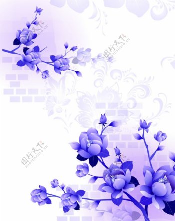 手绘紫色牡丹花移门图案