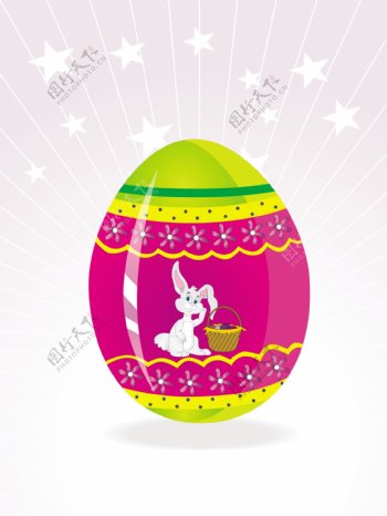 复活节彩蛋和兔子拿着篮子的背景