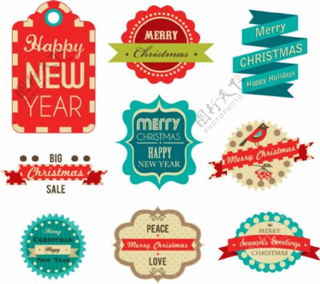 9款彩色圣诞节与新年标签矢量素材