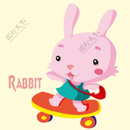 印花矢量图可爱卡通卡通动物兔子轮滑免费素材