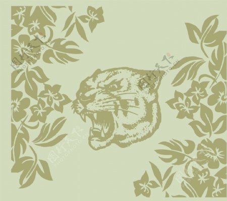 印花矢量图动物豹色彩棕绿色免费素材