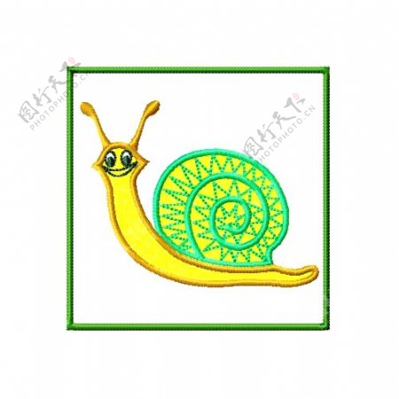 绣花动物蜗牛几何方形免费素材