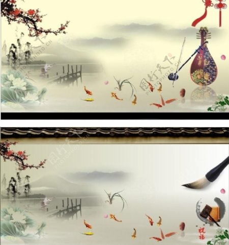 中国风矢量水墨背景图片