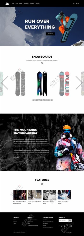 滑雪网站web模板PSD素材