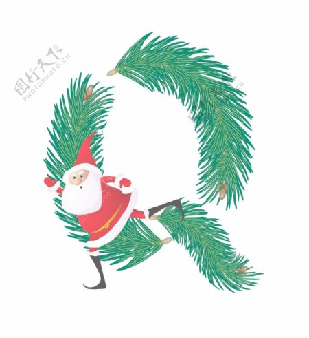 圣诞装饰杉树的ABC滑稽的圣诞老人的信Q矢量