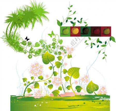 eps矢量格式儿童节绿叶鲜绿色植物生命力矢量果实
