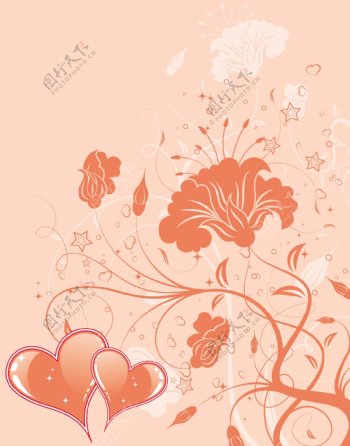 粉色花卉花纹与心型素材