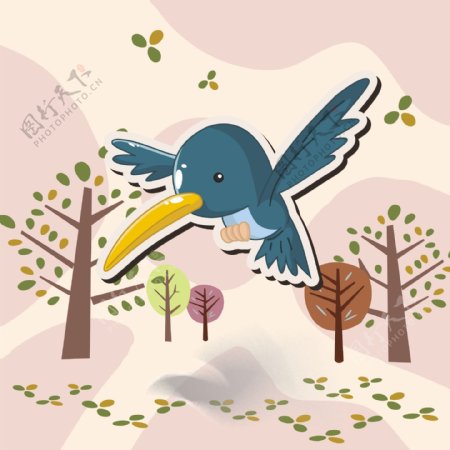 印花矢量图可爱卡通卡通动物小鸟鸟类免费素材
