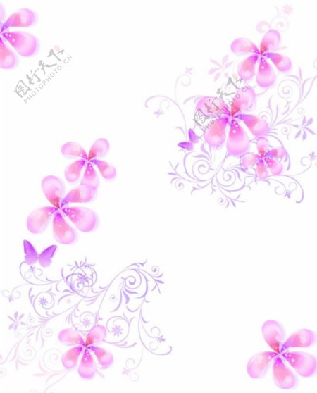 紫色蝴蝶粉色梅花移门图