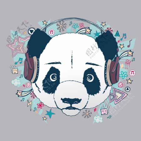 印花矢量图T恤图案动物熊猫生活元素免费素材